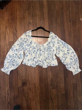 Lovesick Cream Blouse with Blue Floral Print